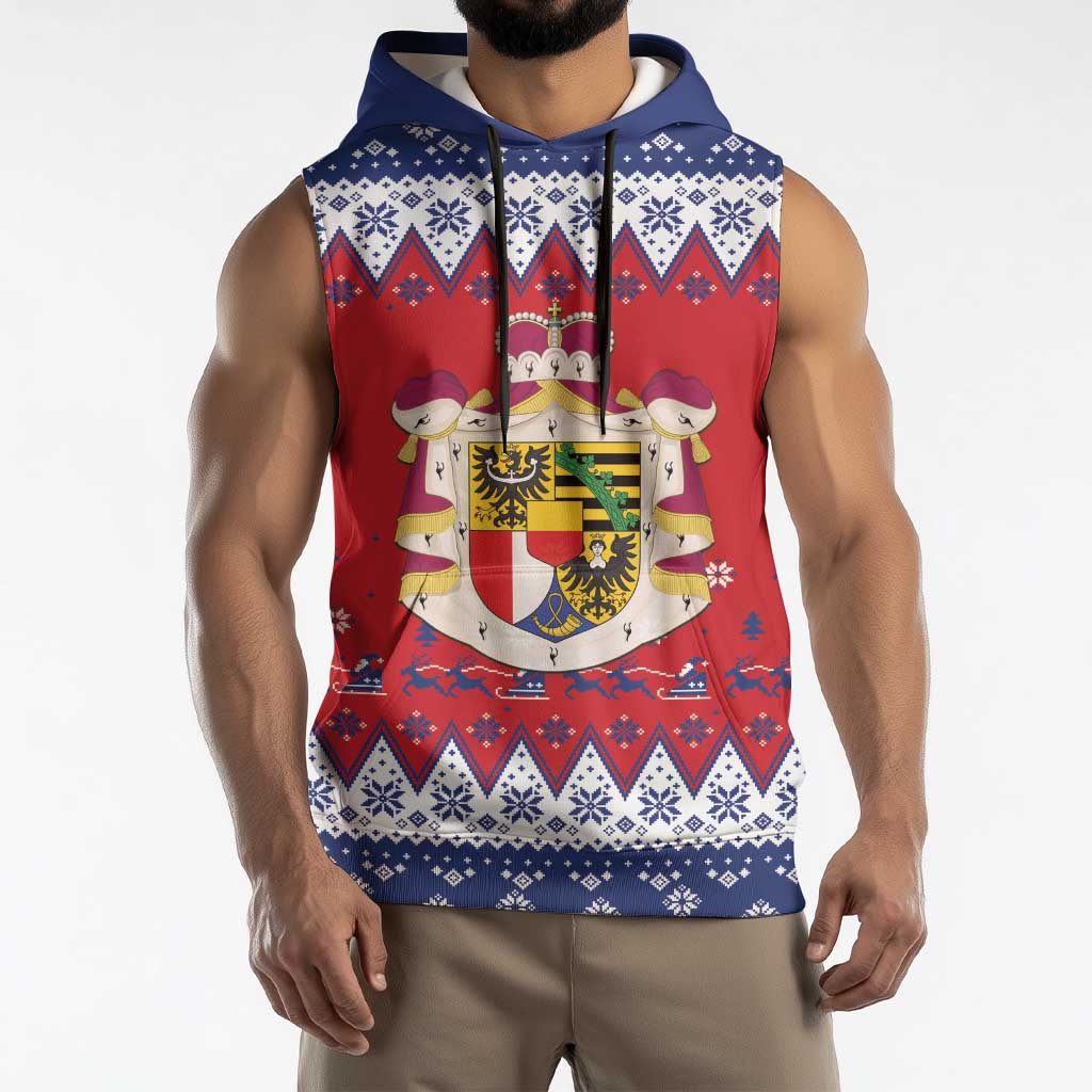 Liechtenstein Christmas Sleeveless Hoodie Coat Of Arms Frohe Weihnachten - Wonder Print Shop