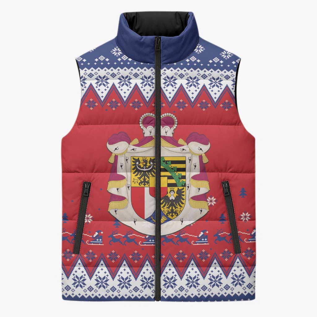 Liechtenstein Christmas Sleeveless Puffer Jacket Coat Of Arms Frohe Weihnachten - Wonder Print Shop