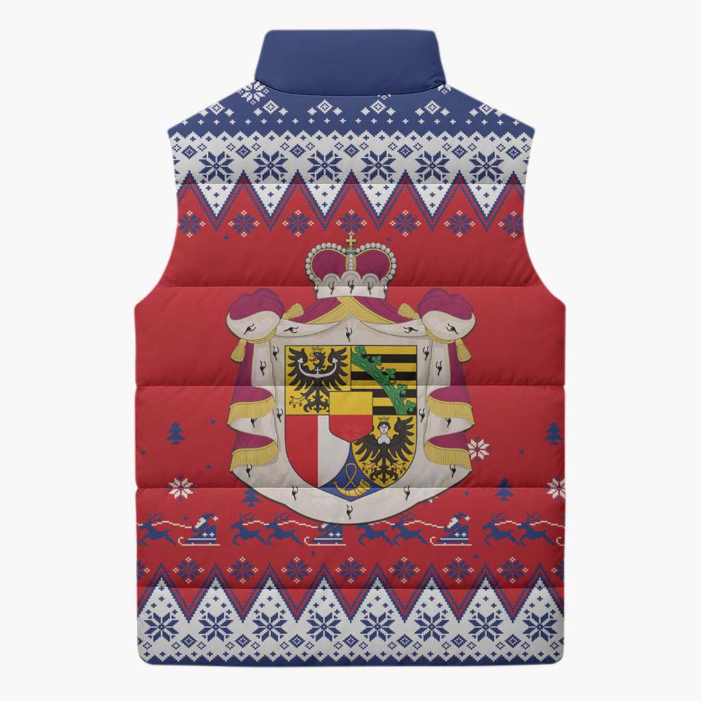 Liechtenstein Christmas Sleeveless Puffer Jacket Coat Of Arms Frohe Weihnachten - Wonder Print Shop