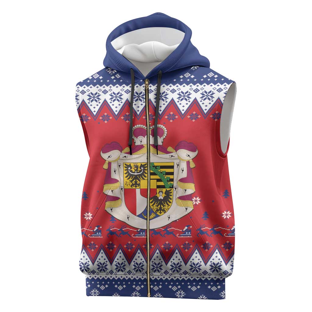 Liechtenstein Christmas Sleeveless Zip Hoodie Coat Of Arms Frohe Weihnachten - Wonder Print Shop