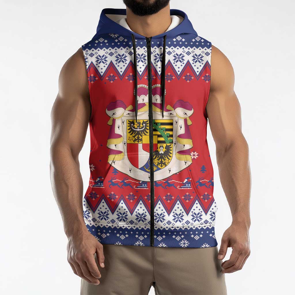 Liechtenstein Christmas Sleeveless Zip Hoodie Coat Of Arms Frohe Weihnachten - Wonder Print Shop
