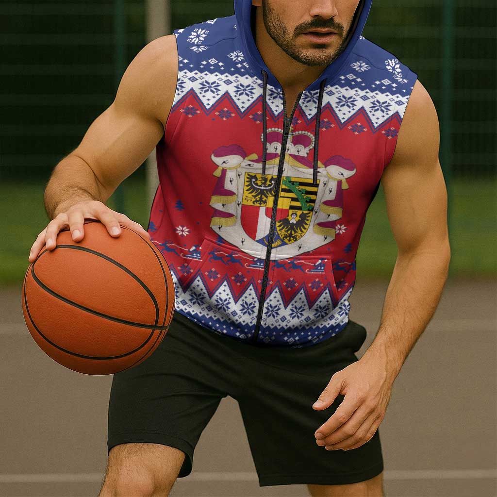 Liechtenstein Christmas Sleeveless Zip Hoodie Coat Of Arms Frohe Weihnachten - Wonder Print Shop