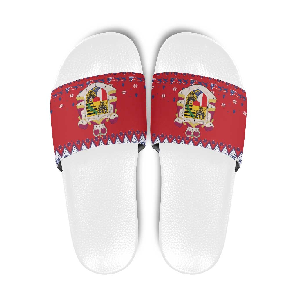 Liechtenstein Christmas Slide Sandals Coat Of Arms Frohe Weihnachten - Wonder Print Shop
