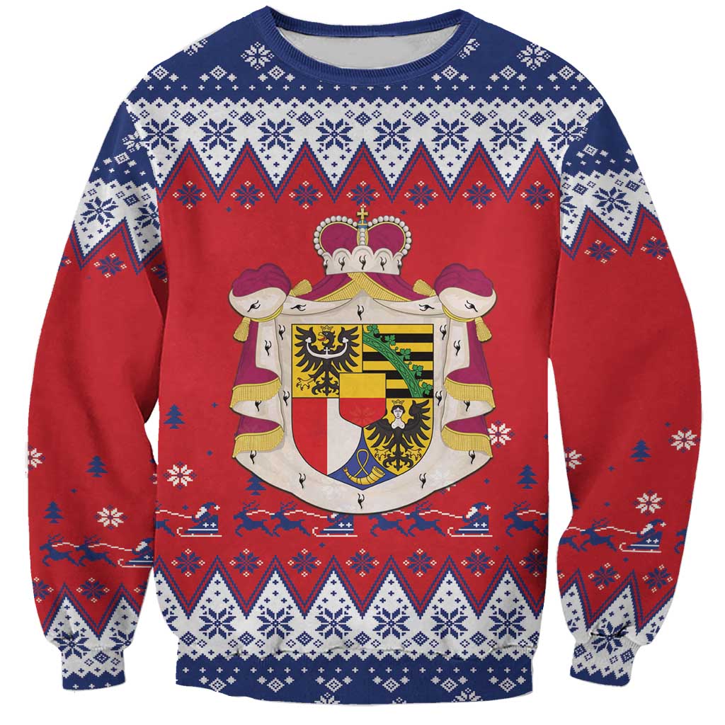 Liechtenstein Christmas Sweatshirt Coat Of Arms Frohe Weihnachten - Wonder Print Shop