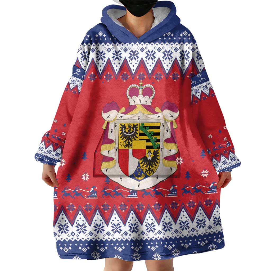 Liechtenstein Christmas Wearable Blanket Hoodie Coat Of Arms Frohe Weihnachten - Wonder Print Shop