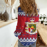 Liechtenstein Christmas Women Casual Shirt Coat Of Arms Frohe Weihnachten - Wonder Print Shop