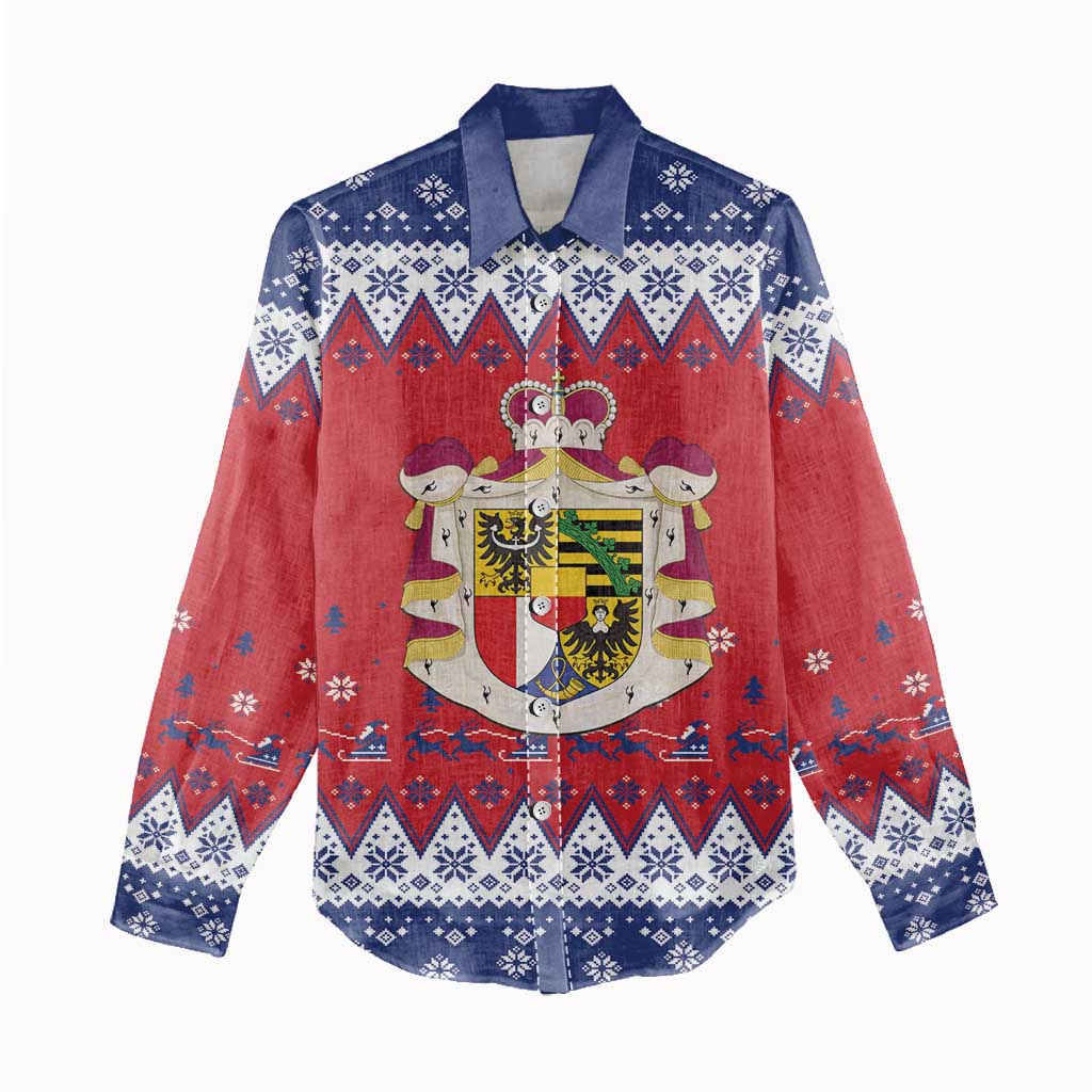 Liechtenstein Christmas Women Casual Shirt Coat Of Arms Frohe Weihnachten - Wonder Print Shop