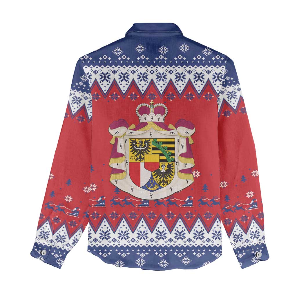 Liechtenstein Christmas Women Casual Shirt Coat Of Arms Frohe Weihnachten - Wonder Print Shop
