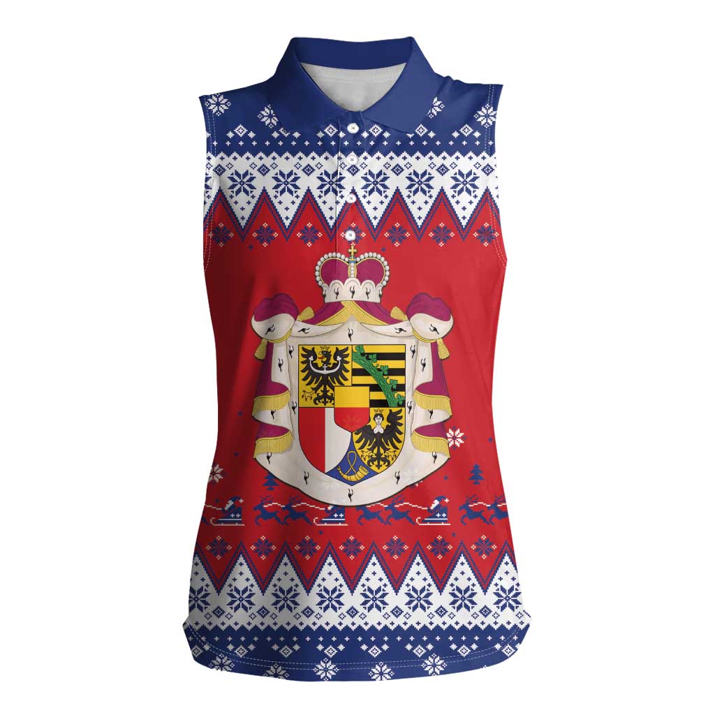Liechtenstein Christmas Women Sleeveless Polo Shirt Coat Of Arms Frohe Weihnachten - Wonder Print Shop