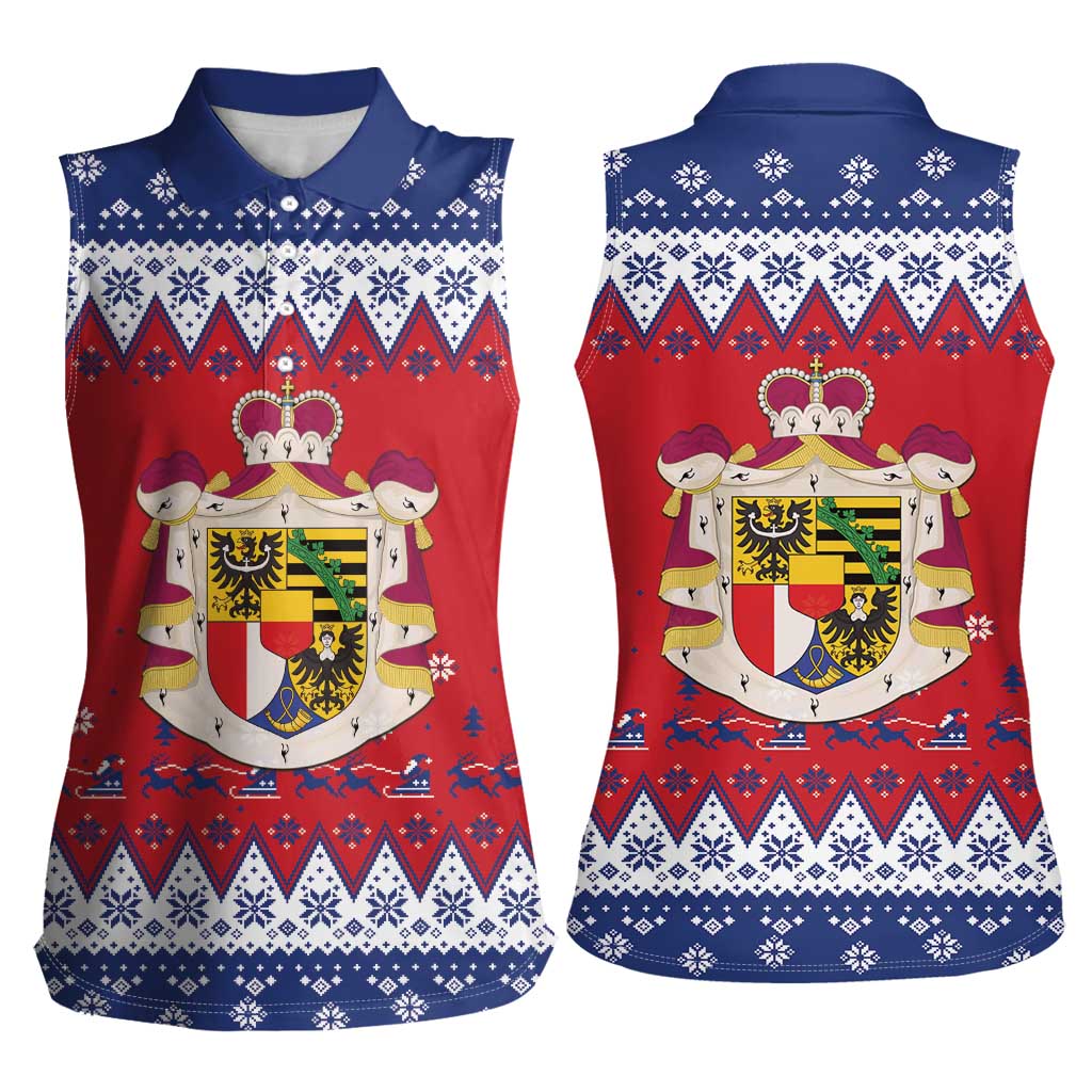 Liechtenstein Christmas Women Sleeveless Polo Shirt Coat Of Arms Frohe Weihnachten - Wonder Print Shop