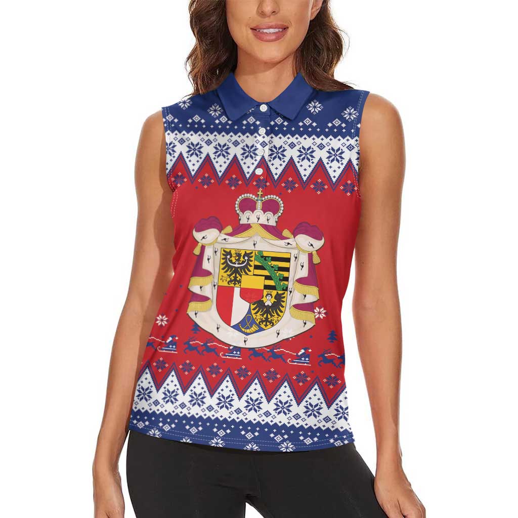 Liechtenstein Christmas Women Sleeveless Polo Shirt Coat Of Arms Frohe Weihnachten - Wonder Print Shop