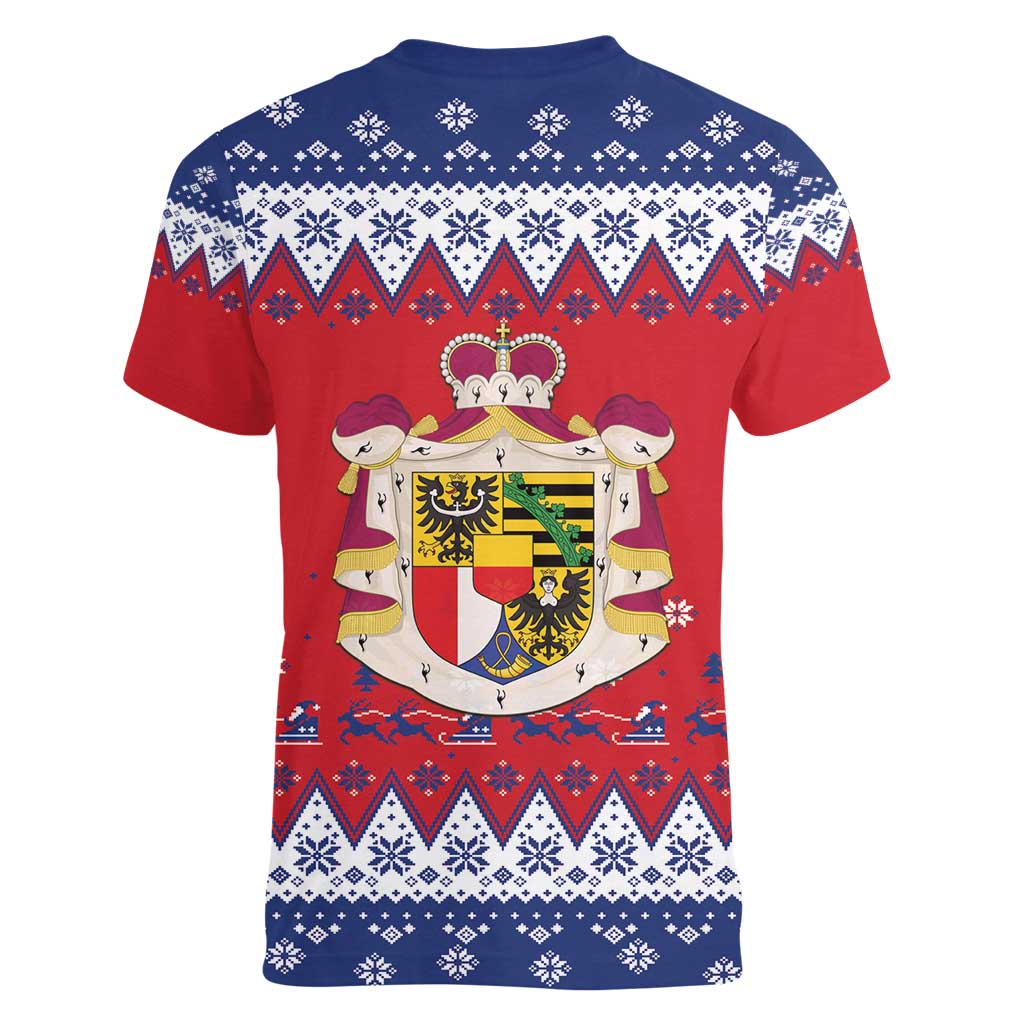 Liechtenstein Christmas Women V-Neck T-Shirt Coat Of Arms Frohe Weihnachten - Wonder Print Shop
