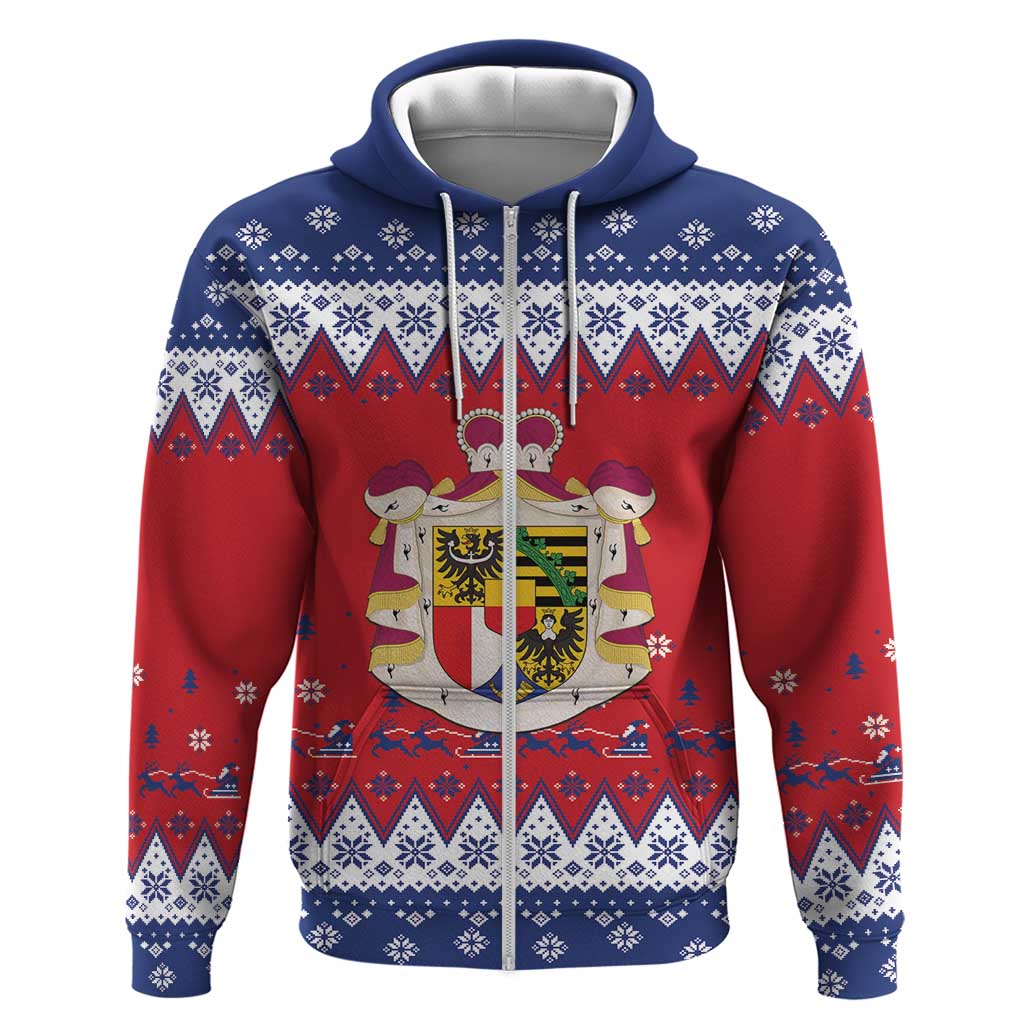 Liechtenstein Christmas Zip Hoodie Coat Of Arms Frohe Weihnachten - Wonder Print Shop