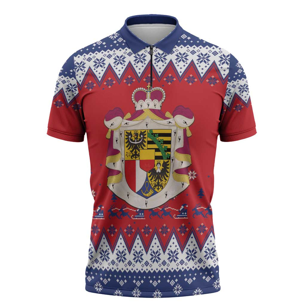 Liechtenstein Christmas Zipper Polo Shirt Coat Of Arms Frohe Weihnachten - Wonder Print Shop