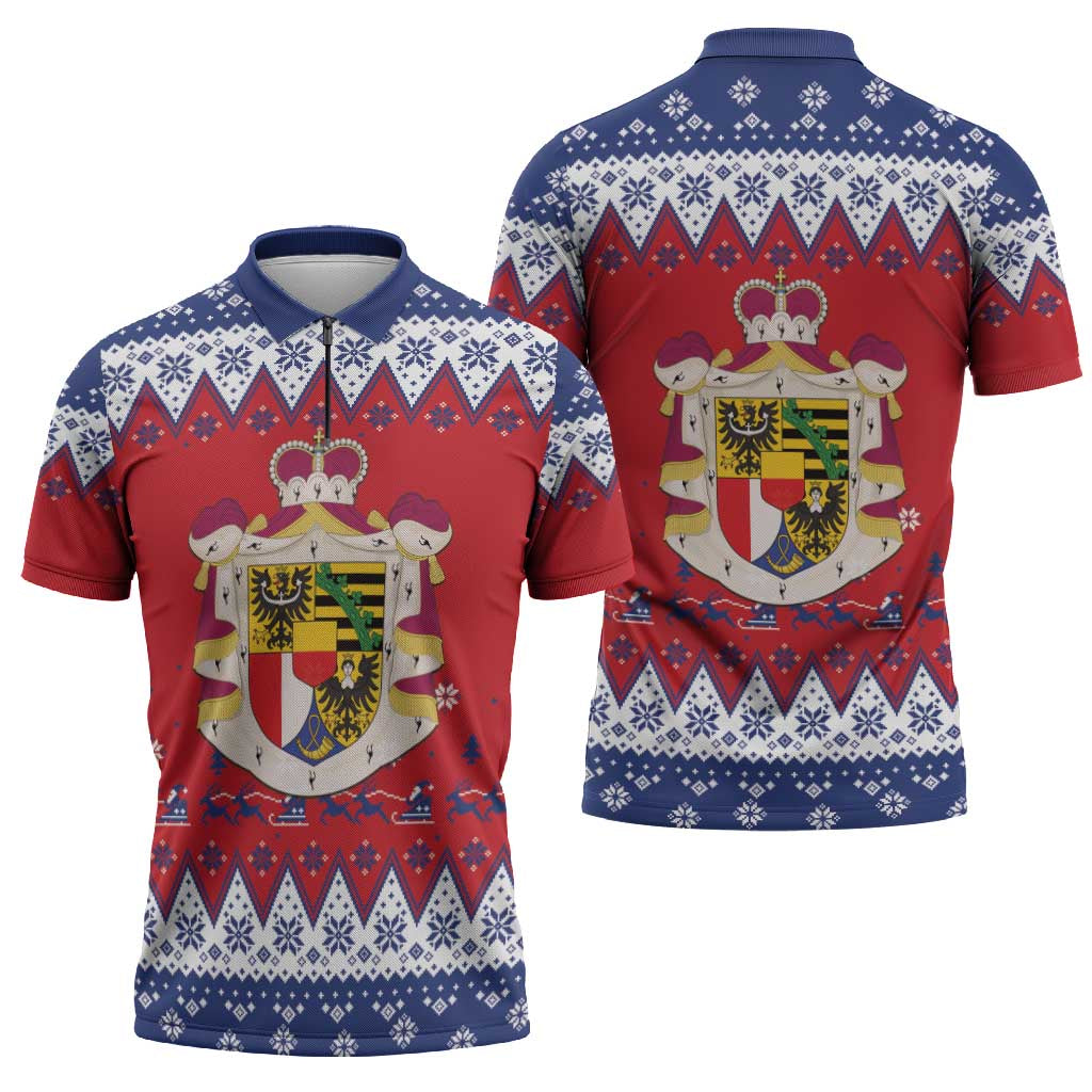 Liechtenstein Christmas Zipper Polo Shirt Coat Of Arms Frohe Weihnachten - Wonder Print Shop