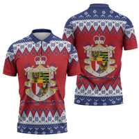 Liechtenstein Christmas Zipper Polo Shirt Coat Of Arms Frohe Weihnachten - Wonder Print Shop