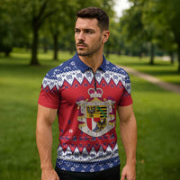 Liechtenstein Christmas Zipper Polo Shirt Coat Of Arms Frohe Weihnachten - Wonder Print Shop