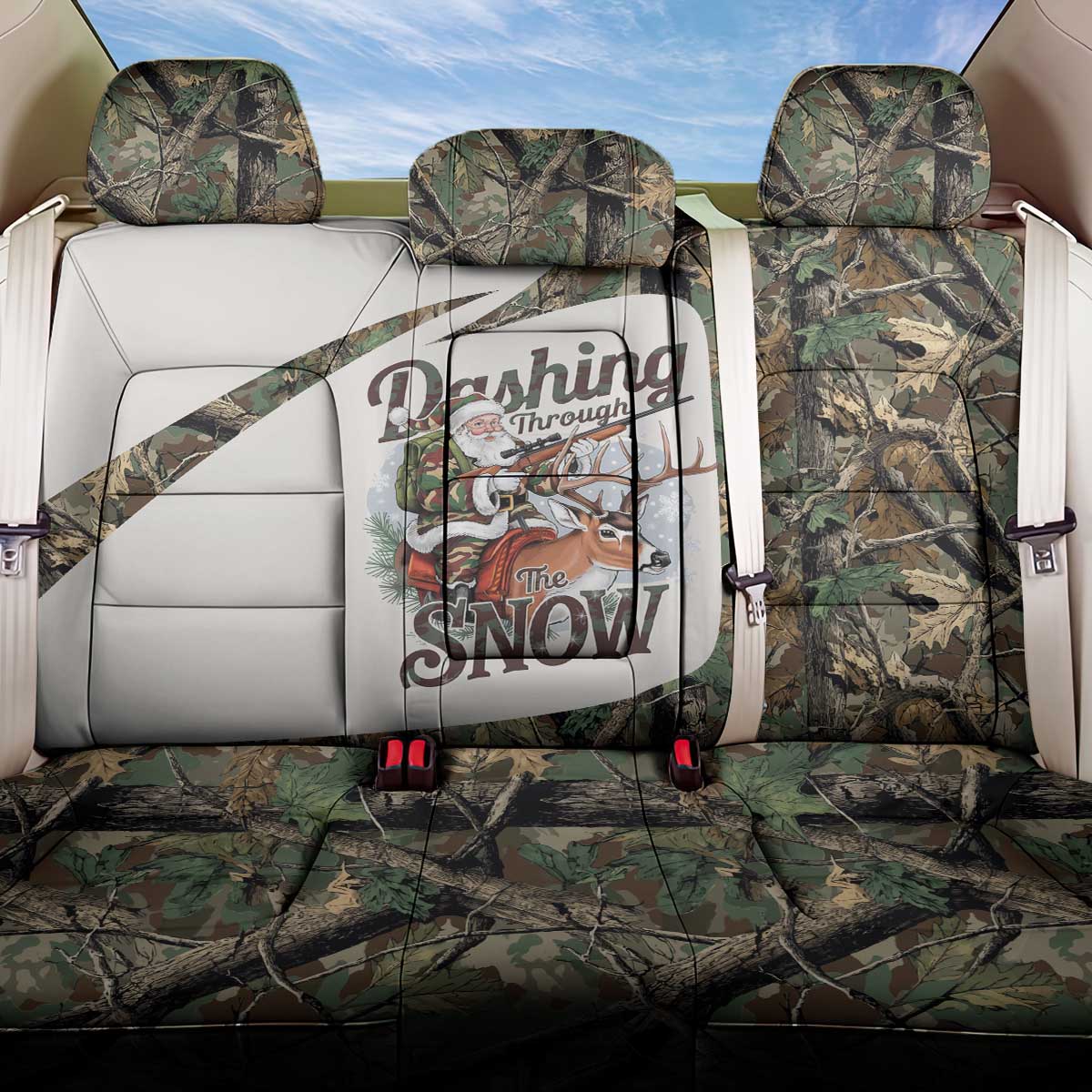 Santa Deer Hunting Christmas Back Car Seat Cover Hunting Camouflage Patterns - Wonder Print Shop