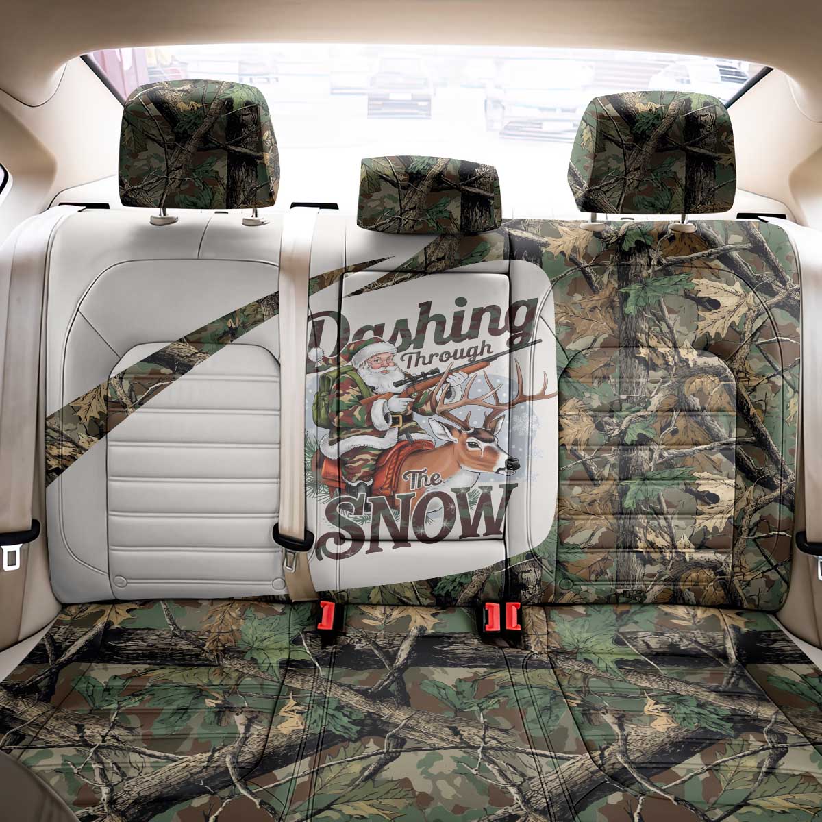 Santa Deer Hunting Christmas Back Car Seat Cover Hunting Camouflage Patterns - Wonder Print Shop
