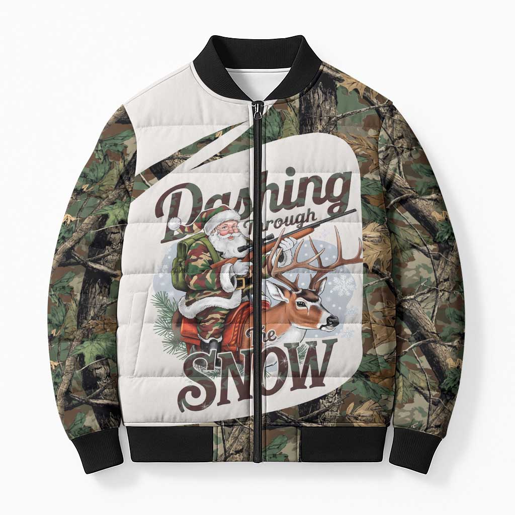 Santa Deer Hunting Christmas Bomber Puffer Jacket Hunting Camouflage Patterns - Wonder Print Shop