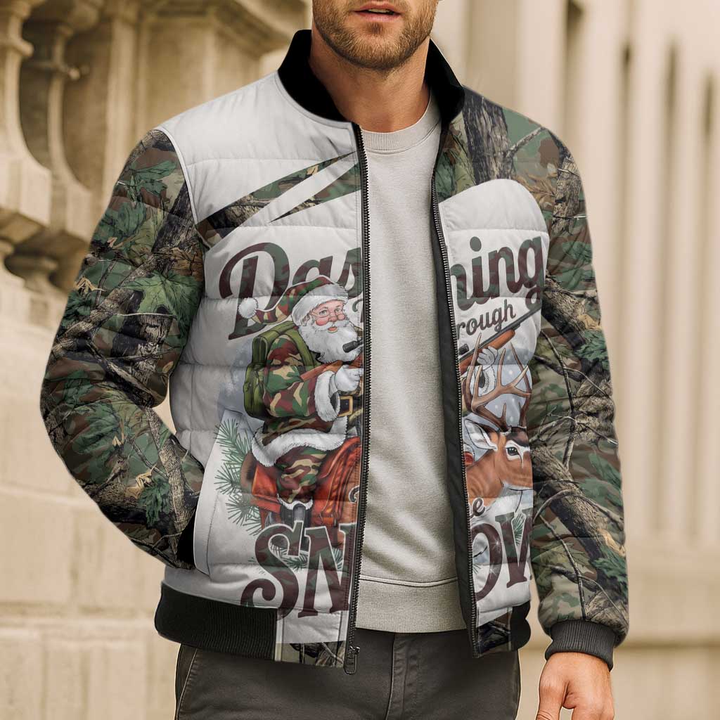 Santa Deer Hunting Christmas Bomber Puffer Jacket Hunting Camouflage Patterns - Wonder Print Shop