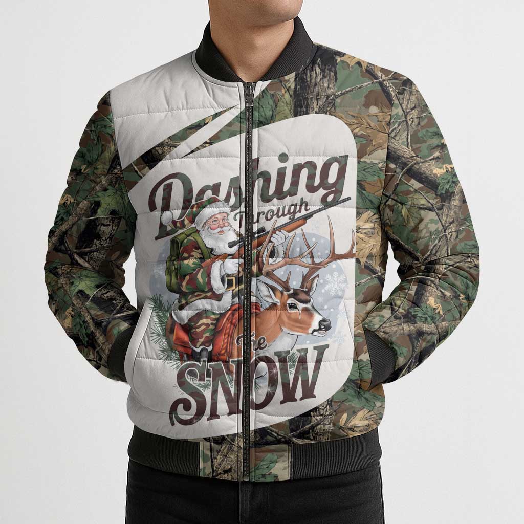 Santa Deer Hunting Christmas Bomber Puffer Jacket Hunting Camouflage Patterns - Wonder Print Shop