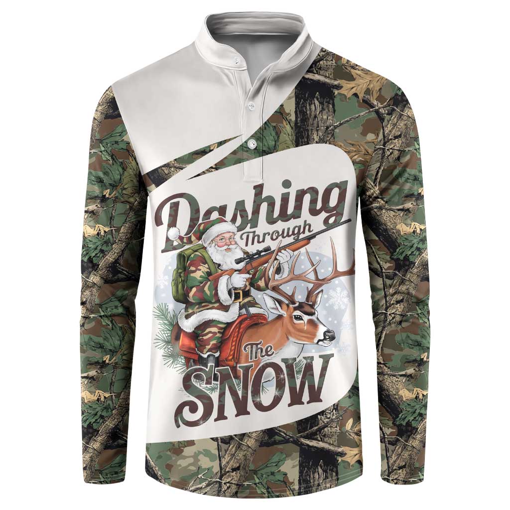 Santa Deer Hunting Christmas Button Sweatshirt Hunting Camouflage Patterns - Wonder Print Shop