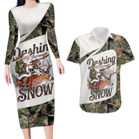 Santa Deer Hunting Christmas Couples Matching Long Sleeve Bodycon Dress and Hawaiian Shirt Hunting Camouflage Patterns - Wonder Print Shop