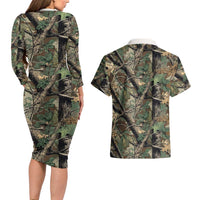 Santa Deer Hunting Christmas Couples Matching Long Sleeve Bodycon Dress and Hawaiian Shirt Hunting Camouflage Patterns - Wonder Print Shop