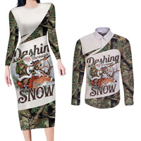 Santa Deer Hunting Christmas Couples Matching Long Sleeve Bodycon Dress and Long Sleeve Button Shirt Hunting Camouflage Patterns - Wonder Print Shop