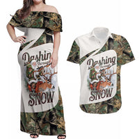 Santa Deer Hunting Christmas Couples Matching Off Shoulder Maxi Dress and Hawaiian Shirt Hunting Camouflage Patterns - Wonder Print Shop