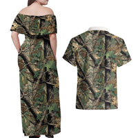 Santa Deer Hunting Christmas Couples Matching Off Shoulder Maxi Dress and Hawaiian Shirt Hunting Camouflage Patterns - Wonder Print Shop