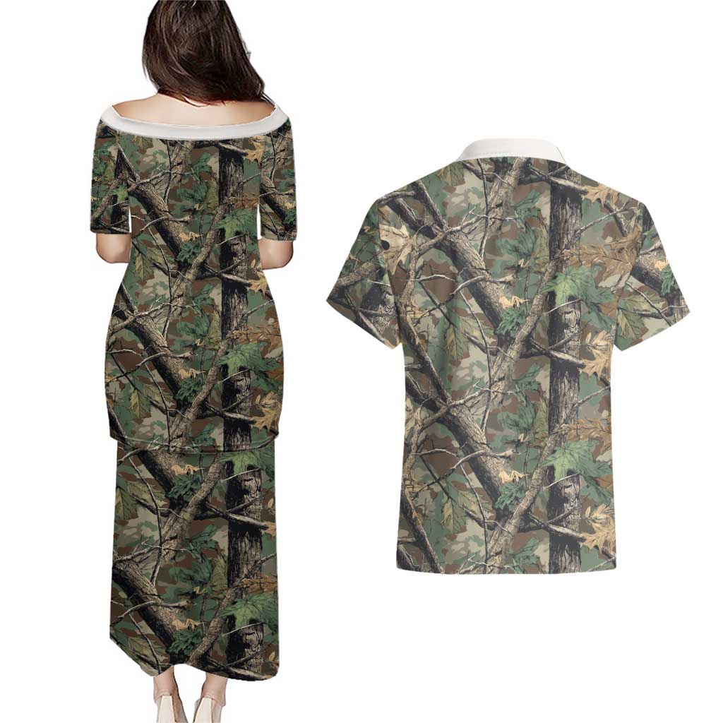 Santa Deer Hunting Christmas Couples Matching Puletasi and Hawaiian Shirt Hunting Camouflage Patterns - Wonder Print Shop