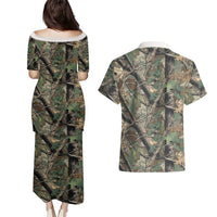Santa Deer Hunting Christmas Couples Matching Puletasi and Hawaiian Shirt Hunting Camouflage Patterns - Wonder Print Shop