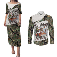 Santa Deer Hunting Christmas Couples Matching Puletasi and Long Sleeve Button Shirt Hunting Camouflage Patterns - Wonder Print Shop