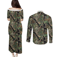 Santa Deer Hunting Christmas Couples Matching Puletasi and Long Sleeve Button Shirt Hunting Camouflage Patterns - Wonder Print Shop