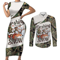 Santa Deer Hunting Christmas Couples Matching Short Sleeve Bodycon Dress and Long Sleeve Button Shirt Hunting Camouflage Patterns - Wonder Print Shop