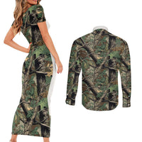 Santa Deer Hunting Christmas Couples Matching Short Sleeve Bodycon Dress and Long Sleeve Button Shirt Hunting Camouflage Patterns - Wonder Print Shop