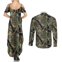Santa Deer Hunting Christmas Couples Matching Summer Maxi Dress and Long Sleeve Button Shirt Hunting Camouflage Patterns - Wonder Print Shop