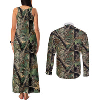 Santa Deer Hunting Christmas Couples Matching Tank Maxi Dress and Long Sleeve Button Shirt Hunting Camouflage Patterns - Wonder Print Shop