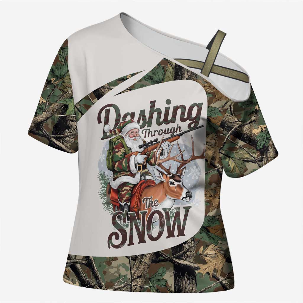 Santa Deer Hunting Christmas Cross Shoulder Shirt Hunting Camouflage Patterns - Wonder Print Shop