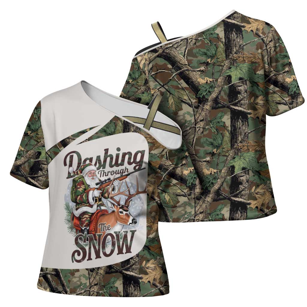 Santa Deer Hunting Christmas Cross Shoulder Shirt Hunting Camouflage Patterns - Wonder Print Shop