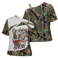Santa Deer Hunting Christmas Cross Shoulder Shirt Hunting Camouflage Patterns - Wonder Print Shop