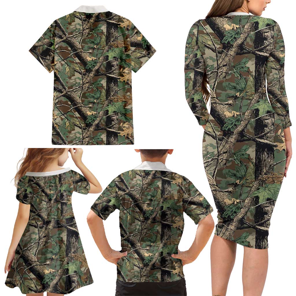 Santa Deer Hunting Christmas Family Matching Long Sleeve Bodycon Dress and Hawaiian Shirt Hunting Camouflage Patterns - Wonder Print Shop