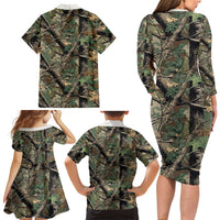 Santa Deer Hunting Christmas Family Matching Long Sleeve Bodycon Dress and Hawaiian Shirt Hunting Camouflage Patterns - Wonder Print Shop