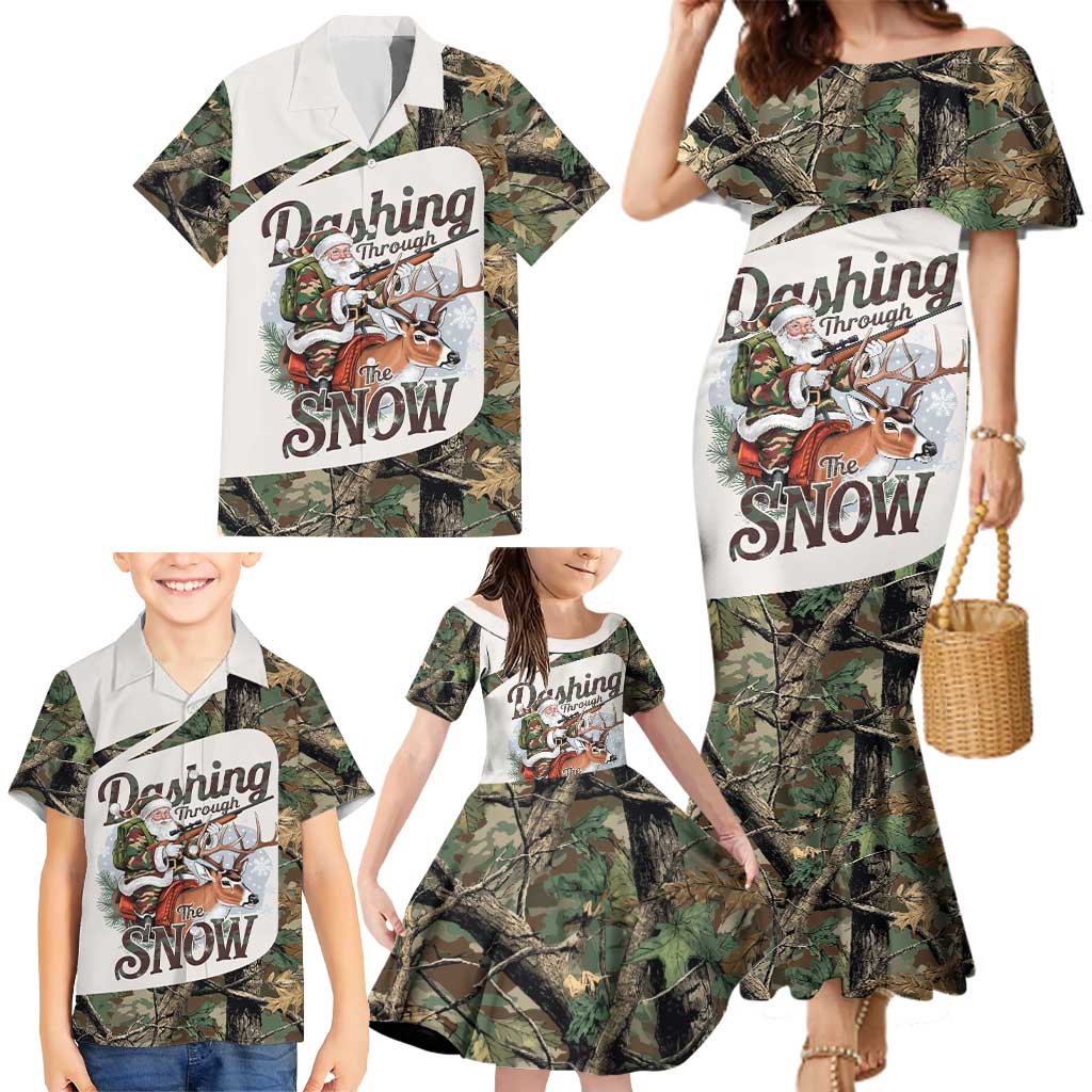 Santa Deer Hunting Christmas Family Matching Mermaid Dress and Hawaiian Shirt Hunting Camouflage Patterns - Wonder Print Shop