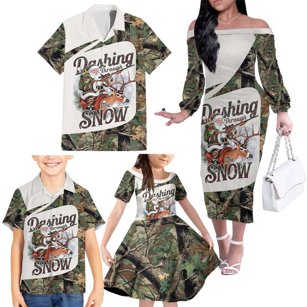 Santa Deer Hunting Christmas Family Matching Off The Shoulder Long Sleeve Dress and Hawaiian Shirt Hunting Camouflage Patterns - Wonder Print Shop