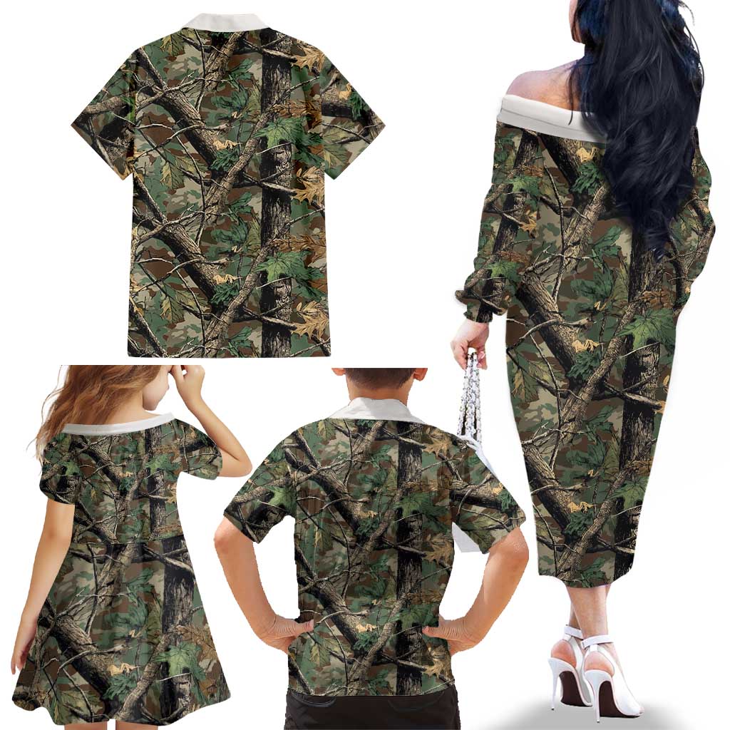 Santa Deer Hunting Christmas Family Matching Off The Shoulder Long Sleeve Dress and Hawaiian Shirt Hunting Camouflage Patterns - Wonder Print Shop