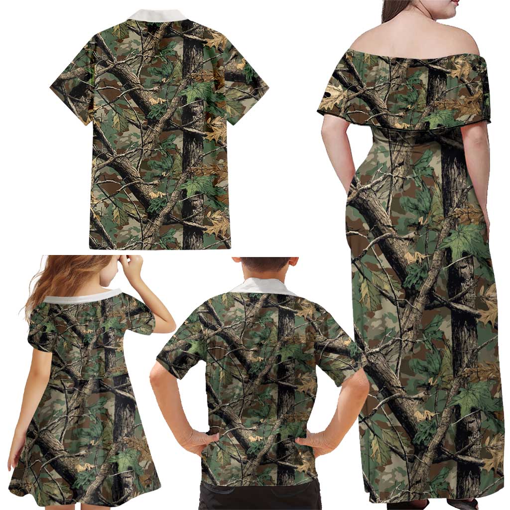 Santa Deer Hunting Christmas Family Matching Off Shoulder Maxi Dress and Hawaiian Shirt Hunting Camouflage Patterns - Wonder Print Shop