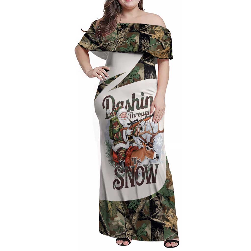 Santa Deer Hunting Christmas Family Matching Off Shoulder Maxi Dress and Hawaiian Shirt Hunting Camouflage Patterns - Wonder Print Shop